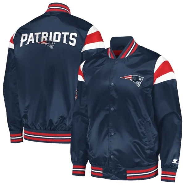 New England Patriots Full-Snap Navy Satin Varsity Jacket