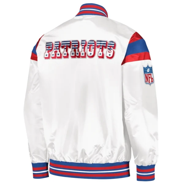 New England Patriots Full-Snap White Satin Varsity Jacket