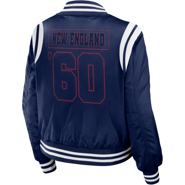 New England Patriots Navy Satin Zipper Varsity Jacket