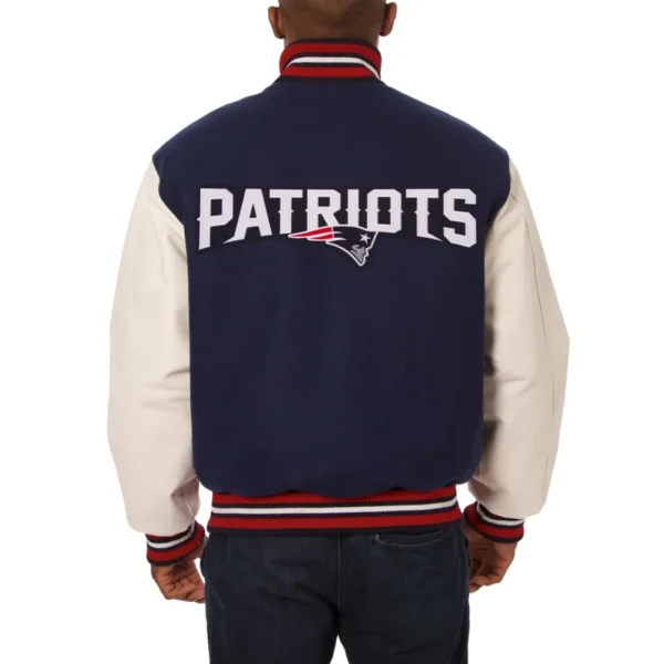 New England Patriots Two-Tone Navy/White Wool & Leather Varsity Jacket