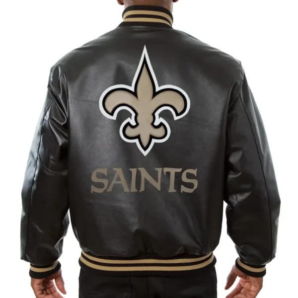 New Orleans Saints Black Leather Varsity Jacket