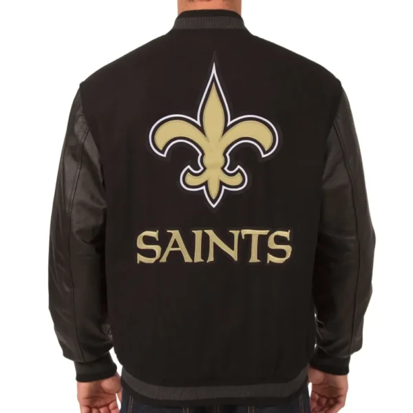 New Orleans Saints Black Wool & Leather Varsity Jacket