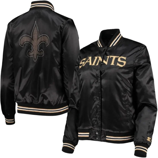 New Orleans Saints Classic Black Rib Satin Varsity Jacket