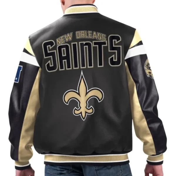 New Orleans Saints Faux Leather Varsity Jacket