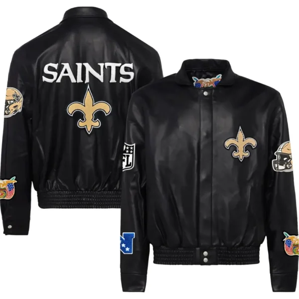 New Orleans Saints Jeff Hamilton Leather Varsity Jacket