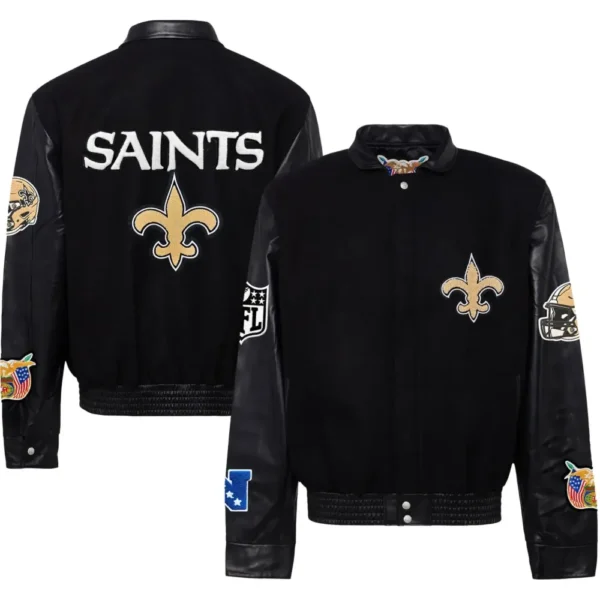 New Orleans Saints Jeff Hamilton Wool & Leather Varsity Jacket