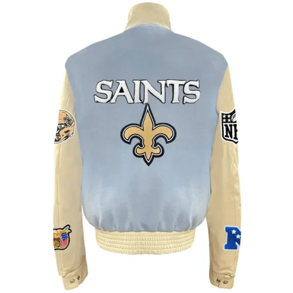 New Orleans Saints Jeff Hamilton Wool & Leather Varsity Jacket Blue / Cream