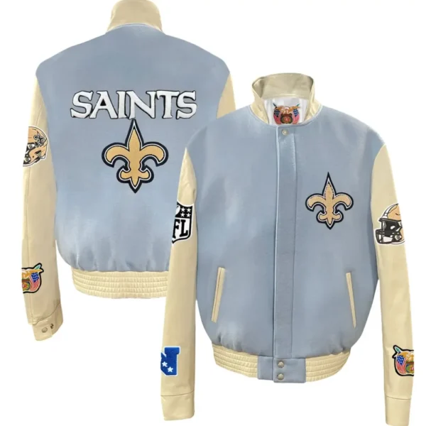 New Orleans Saints Jeff Hamilton Wool & Leather Varsity Jacket Blue / Cream