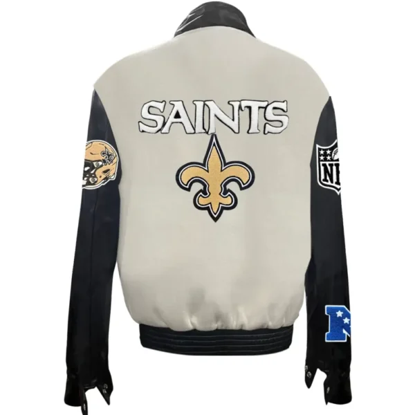 New Orleans Saints Jeff Hamilton Wool & Leather Varsity Jacket With logo