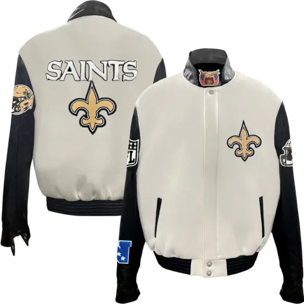 New Orleans Saints Jeff Hamilton Wool & Leather Varsity Jacket With logo