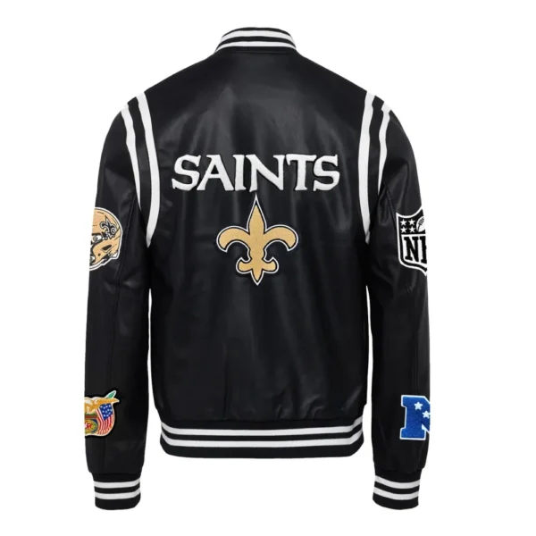 New Orleans Saints Leather Varsity Jacket – Black