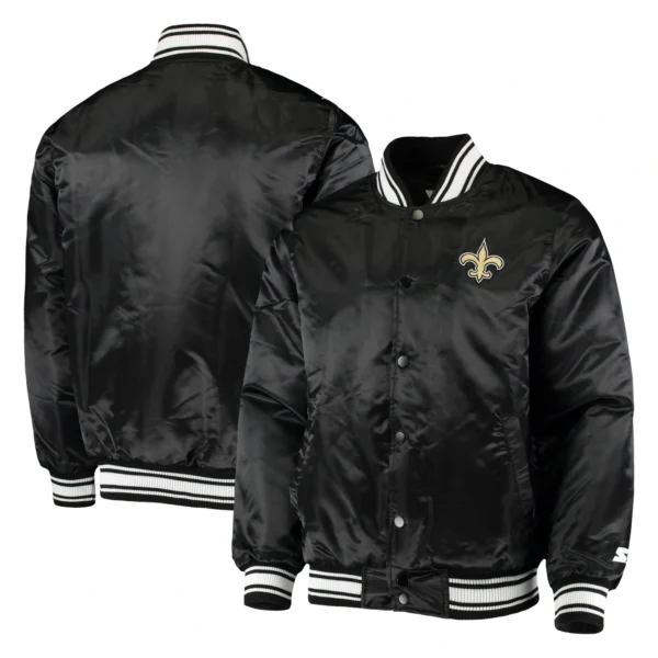 New Orleans Saints Locker Room Satin Varsity Jacket – Black