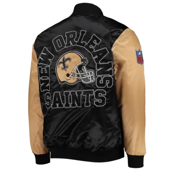 New Orleans Saints Locker Room Throwback Satin Varsity Jacket – Black/Golden