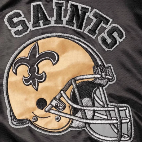 New Orleans Saints Locker Room Throwback Satin Varsity Jacket – Black/Golden