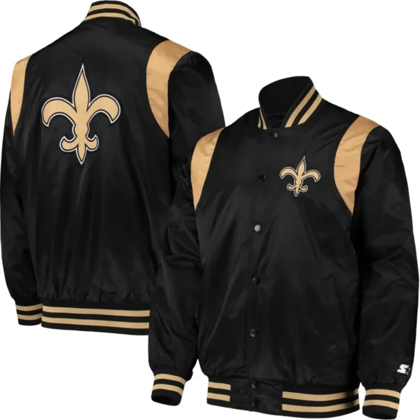 New Orleans Saints Logo Black Satin Varsity Jacket