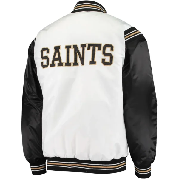 New Orleans Saints Logo White & Black Satin Varsity Jacket