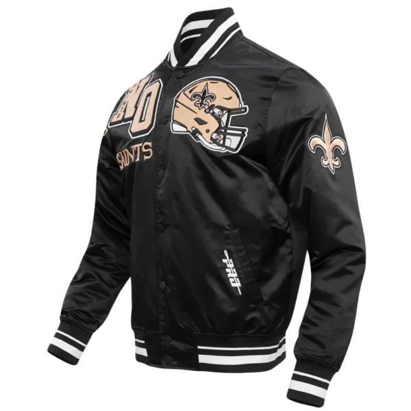 New Orleans Saints Mashup Full-Snap Satin Varsity Jacket – Black