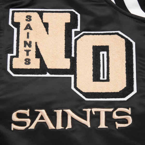 New Orleans Saints Mashup Full-Snap Satin Varsity Jacket – Black