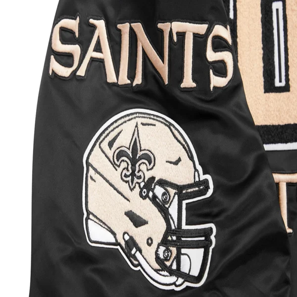 New Orleans Saints Mashup Full-Snap Satin Varsity Jacket – Black