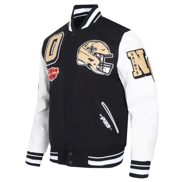 New Orleans Saints Mashup Wool & Leather Varsity Jacket – Black/White