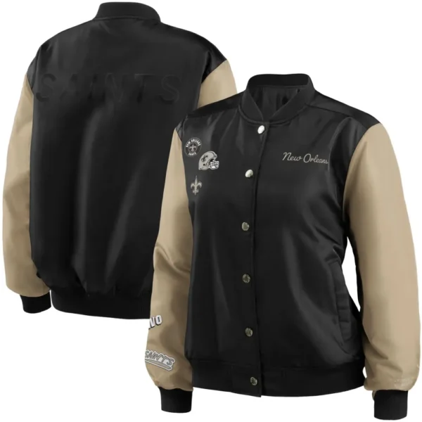 New Orleans Saints Satin Varsity Jacket Black & Desert