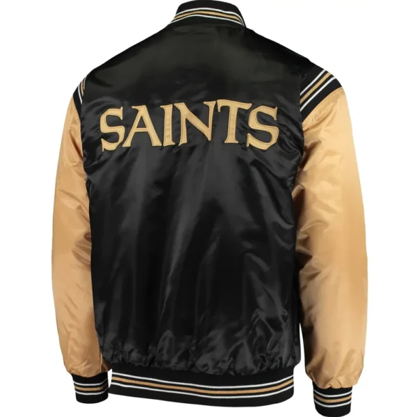 New Orleans Saints Satin Varsity Jacket Black & Golden