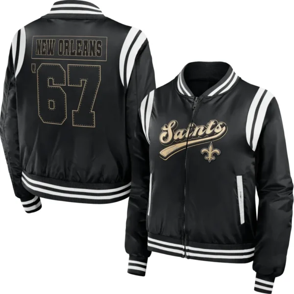 New Orleans Saints Satin Varsity Zipper Jacket