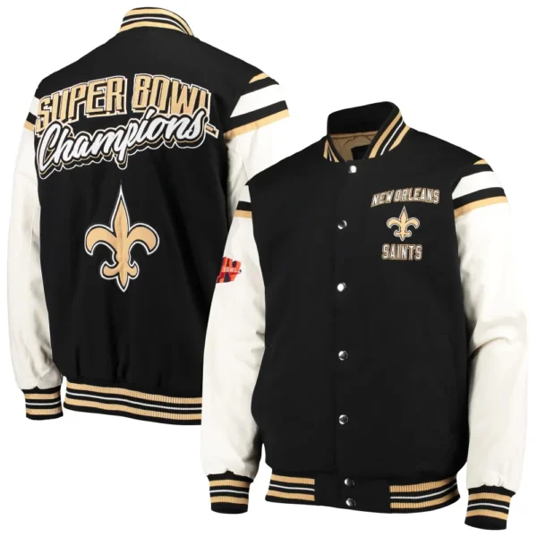 New Orleans Saints Victory Formation Commemorative Full-Snap Varsity Jacket – Black/White