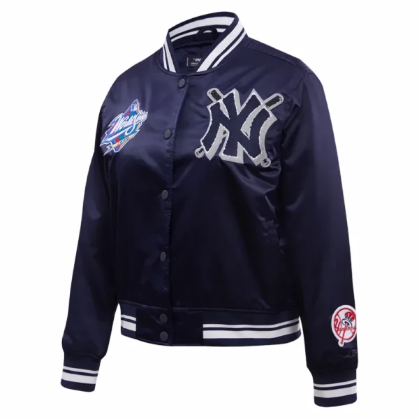 New York Yankees Mashup Women’s Full-Snap Navy Satin Varsity Jacket