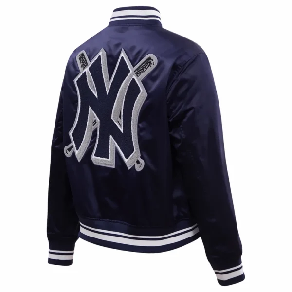 New York Yankees Mashup Women’s Full-Snap Navy Satin Varsity Jacket