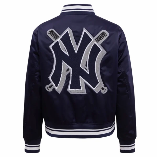 New York Yankees Mashup Women’s Full-Snap Navy Satin Varsity Jacket