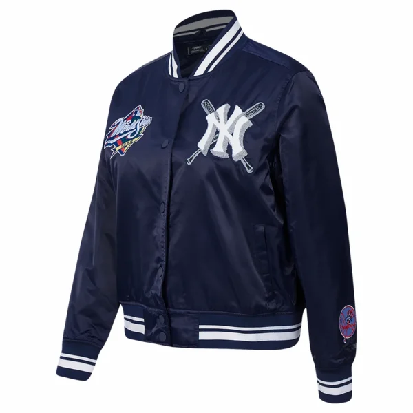 New York Yankees Mashup Women’s Full-Snap Satin Varsity Navy Jacket