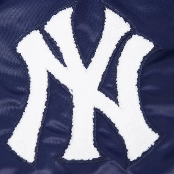 New York Yankees Old English Classic Rib Knitted Satin Varsity Navy Jacket
