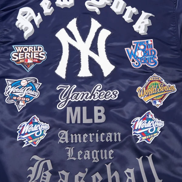 New York Yankees Old English Classic Rib Knitted Satin Varsity Navy Jacket