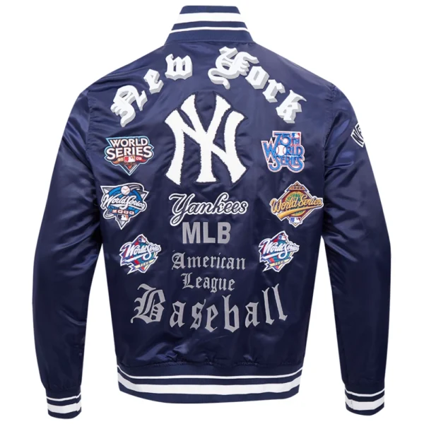 New York Yankees Old English Classic Rib Knitted Satin Varsity Navy Jacket
