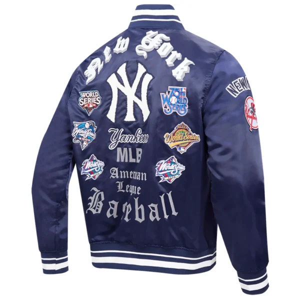 New York Yankees Old English Classic Rib Knitted Satin Varsity Navy Jacket