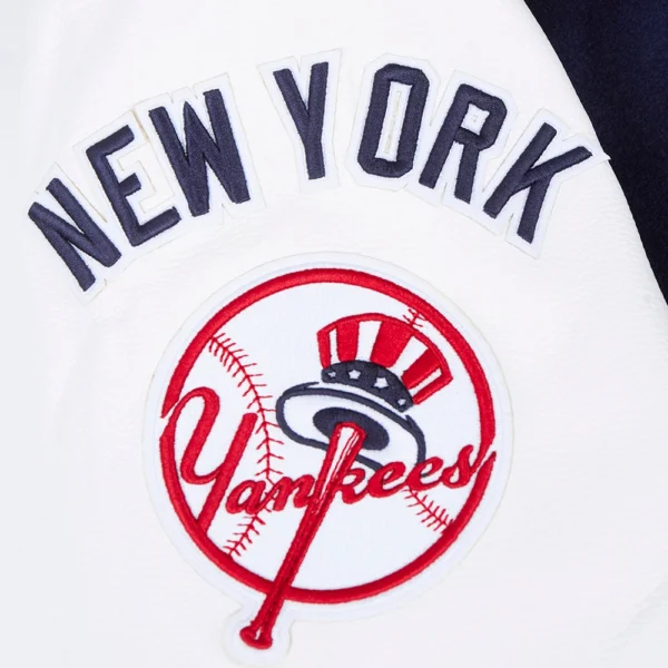 New York Yankees Old English Navy/White Wool & Leather Varsity Jacket