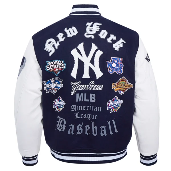 New York Yankees Old English Navy/White Wool & Leather Varsity Jacket