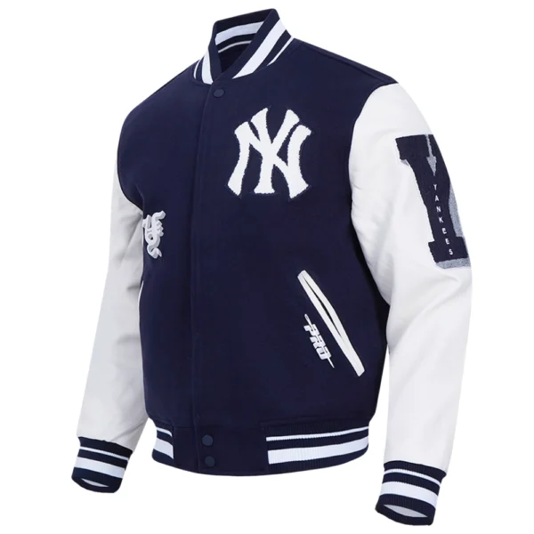 New York Yankees Old English Navy/White Wool & Leather Varsity Jacket