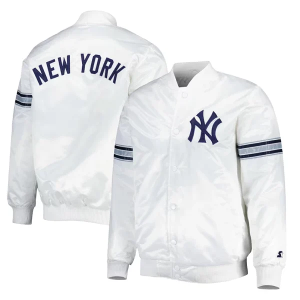 New York Yankees Power Forward Full-Snap Satin Varsity White Jacket