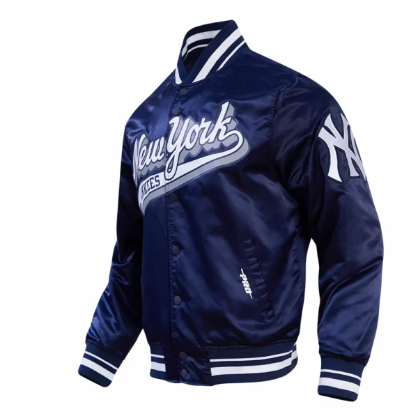 New York Yankees Script Tail Satin Varsity Navy Jacket