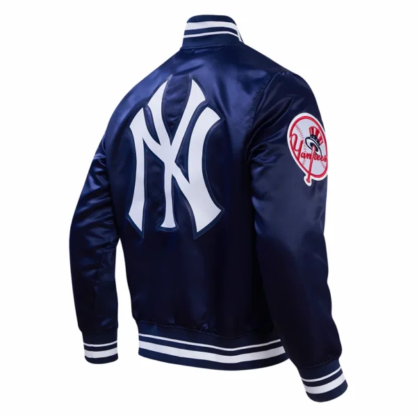 New York Yankees Script Tail Satin Varsity Navy Jacket