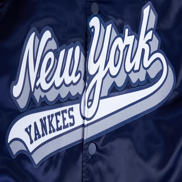 New York Yankees Script Tail Satin Varsity Navy Jacket