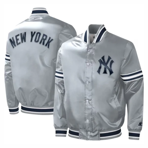 New York Yankees Slider Full-Snap Satin Varsity Gray Jacket