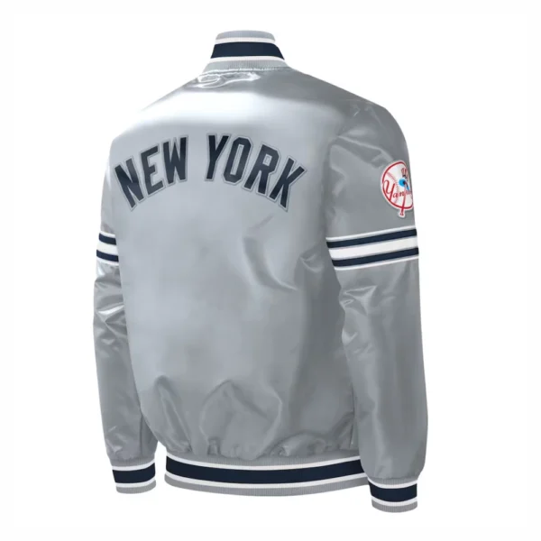 New York Yankees Slider Full-Snap Satin Varsity Gray Jacket