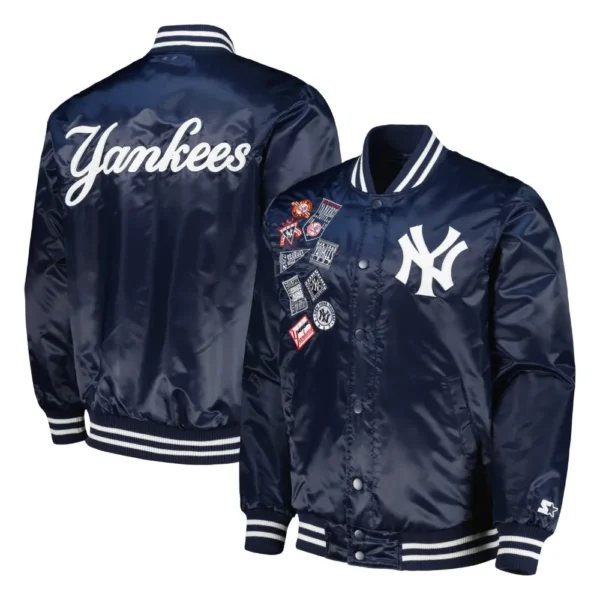 New York Yankees Patch Satin Varsity Jacket – Navy