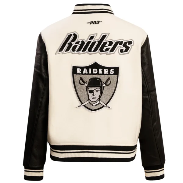 Las Vegas Raiders Retro Classic Women’s White/Black Wool & Leather Varsity Jacket