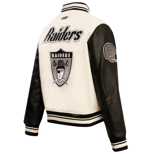 Las Vegas Raiders Retro Classic Women’s White/Black Wool & Leather Varsity Jacket