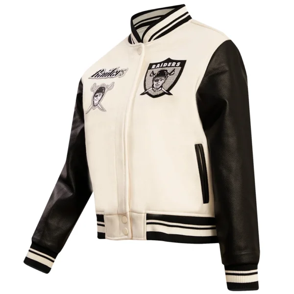 Las Vegas Raiders Retro Classic Women’s White/Black Wool & Leather Varsity Jacket