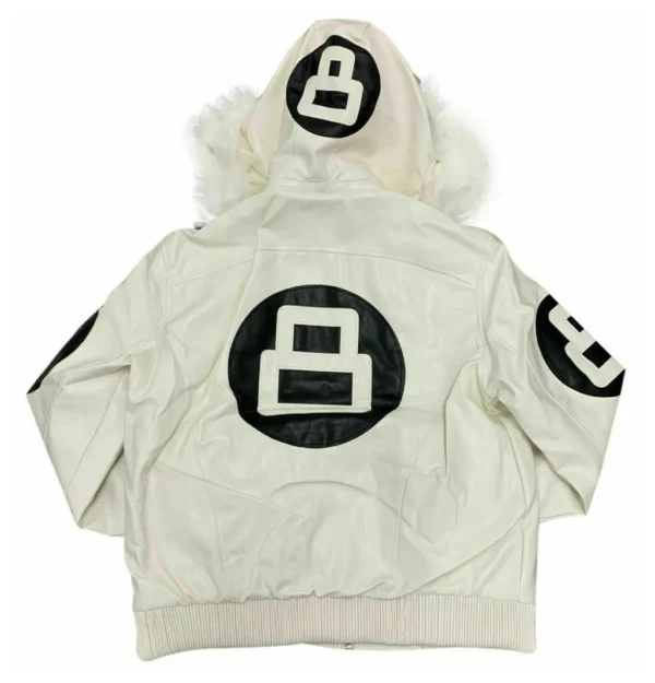 8 Ball White Leather Bomber Jacket